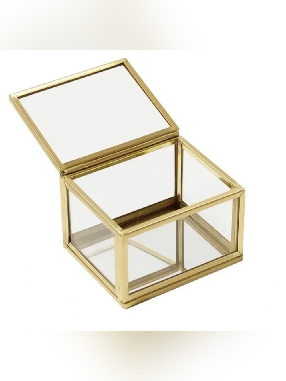 *NIB* ettika Gold Glass Jewelry Box with Hinged Lid